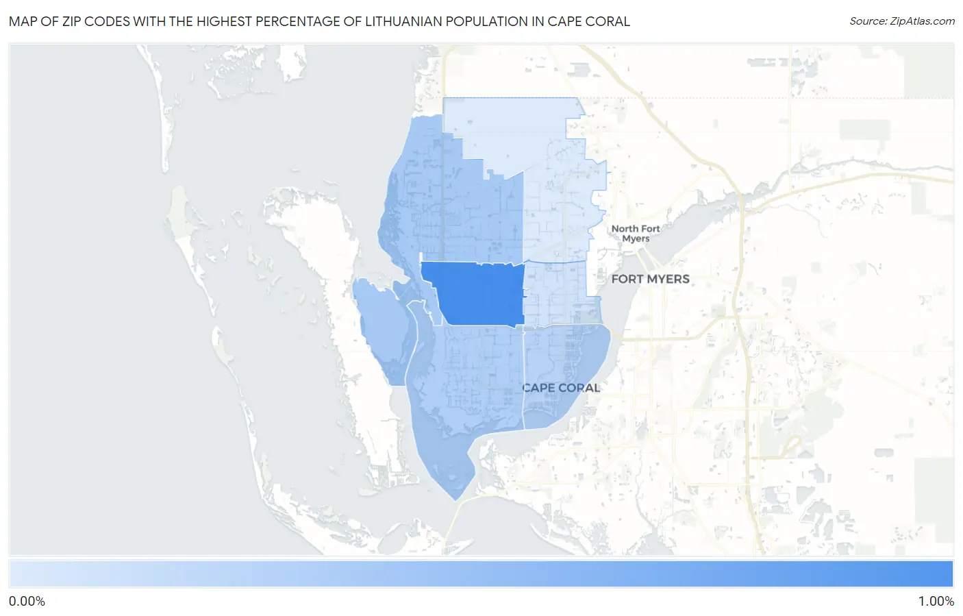 Zip Codes with the Highest Percentage of Lithuanian Population in Cape Coral Map