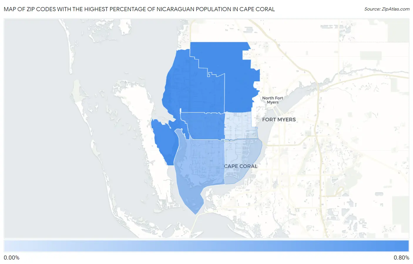 Zip Codes with the Highest Percentage of Nicaraguan Population in Cape Coral Map