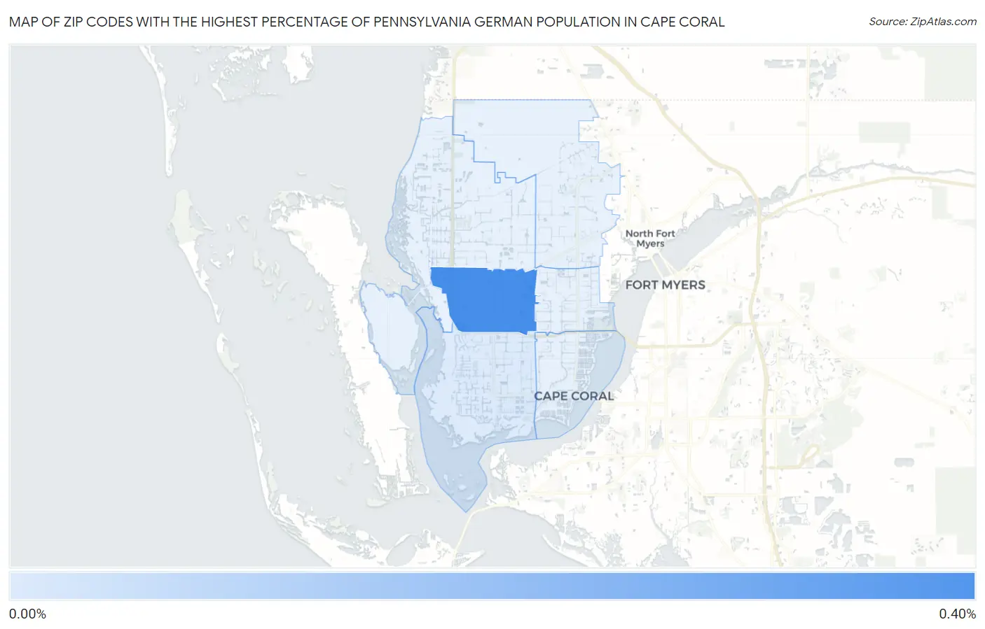 Zip Codes with the Highest Percentage of Pennsylvania German Population in Cape Coral Map