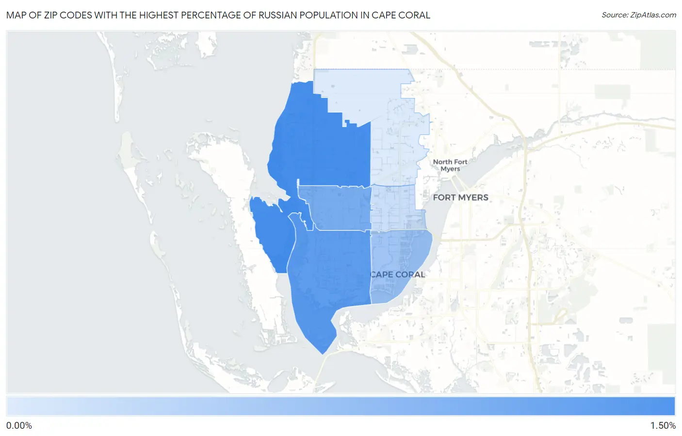 Zip Codes with the Highest Percentage of Russian Population in Cape Coral Map
