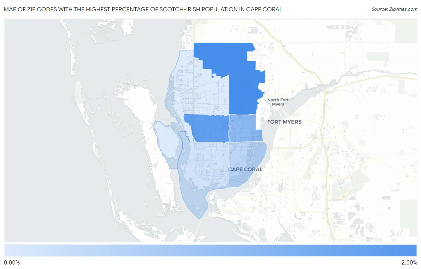 Zip Codes with the Highest Percentage of Scotch-Irish Population in Cape Coral Map