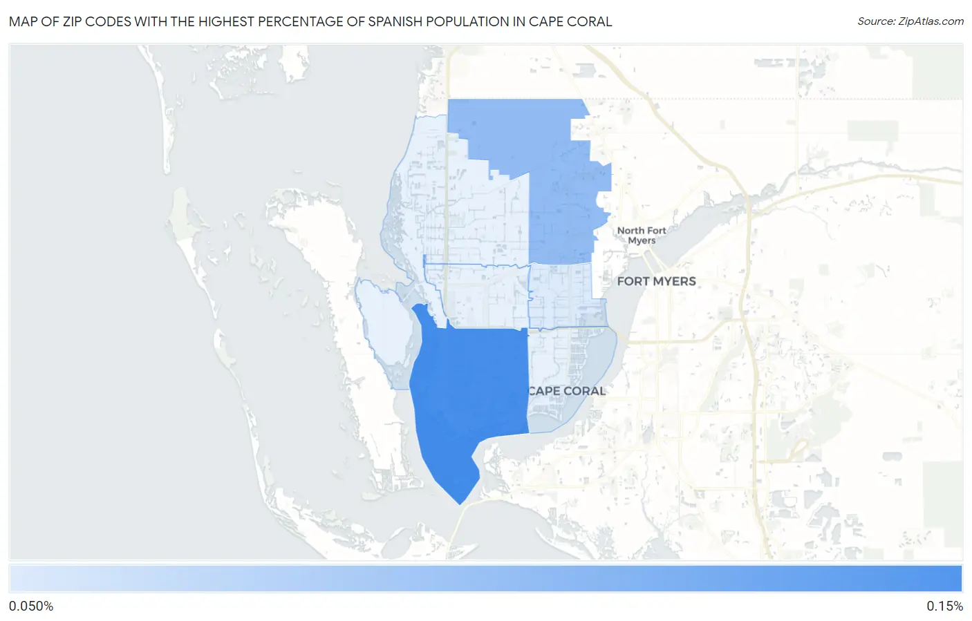 Zip Codes with the Highest Percentage of Spanish Population in Cape Coral Map