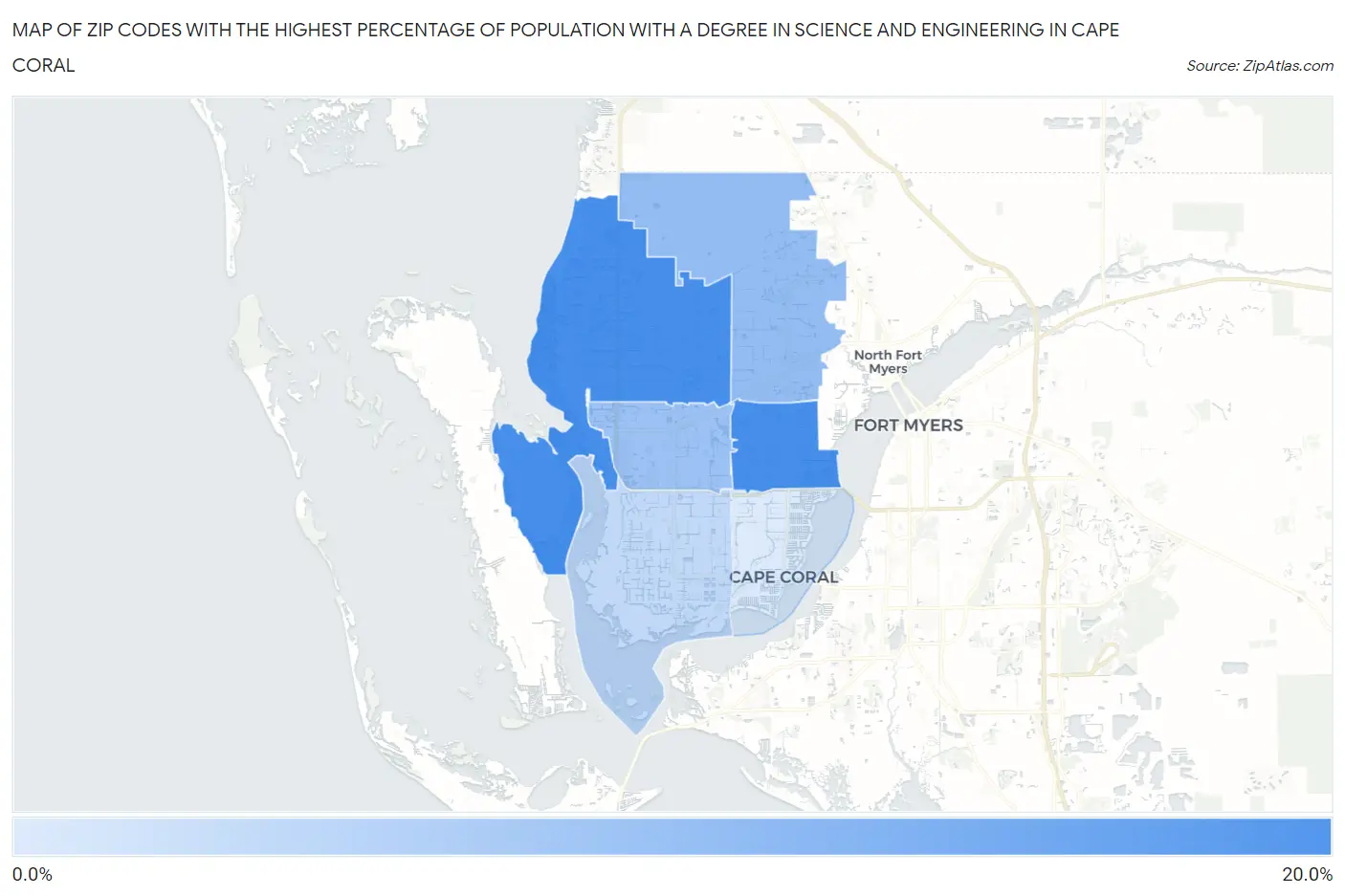 Zip Codes with the Highest Percentage of Population with a Degree in Science and Engineering in Cape Coral Map