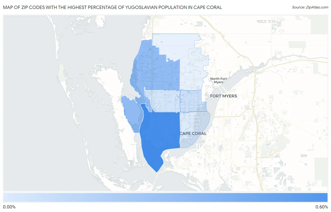 Zip Codes with the Highest Percentage of Yugoslavian Population in Cape Coral Map