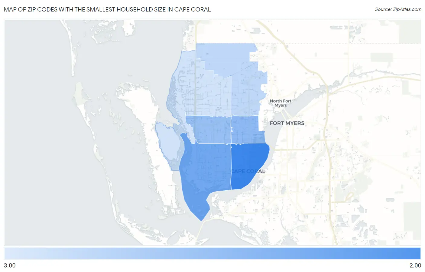 Zip Codes with the Smallest Household Size in Cape Coral Map
