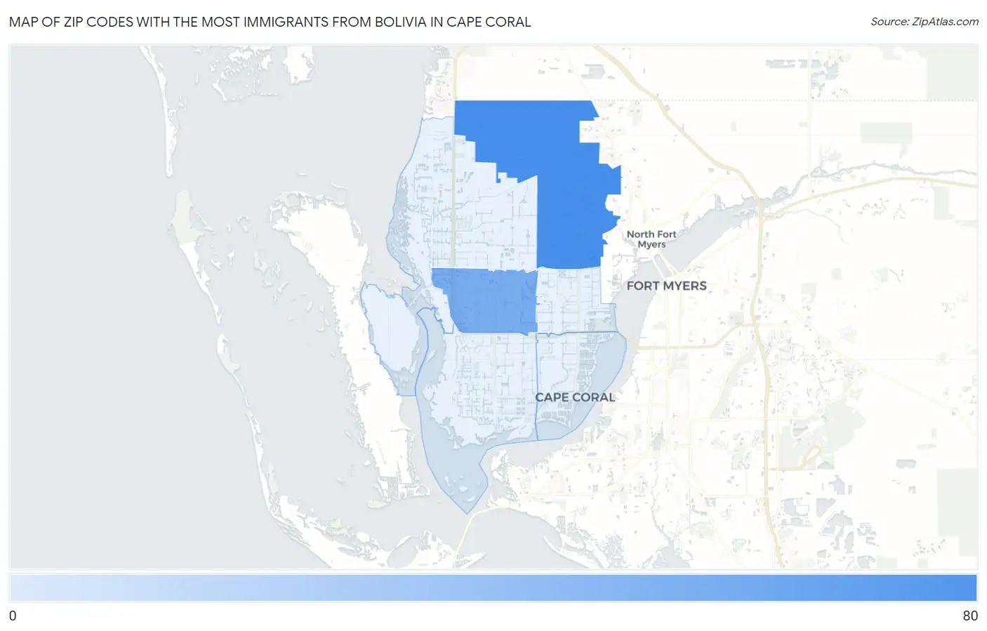 Zip Codes with the Most Immigrants from Bolivia in Cape Coral Map