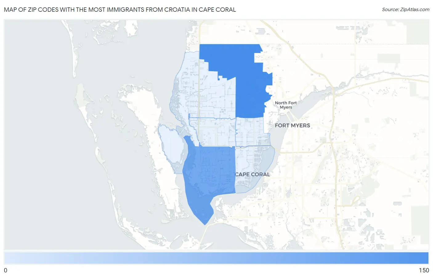 Zip Codes with the Most Immigrants from Croatia in Cape Coral Map