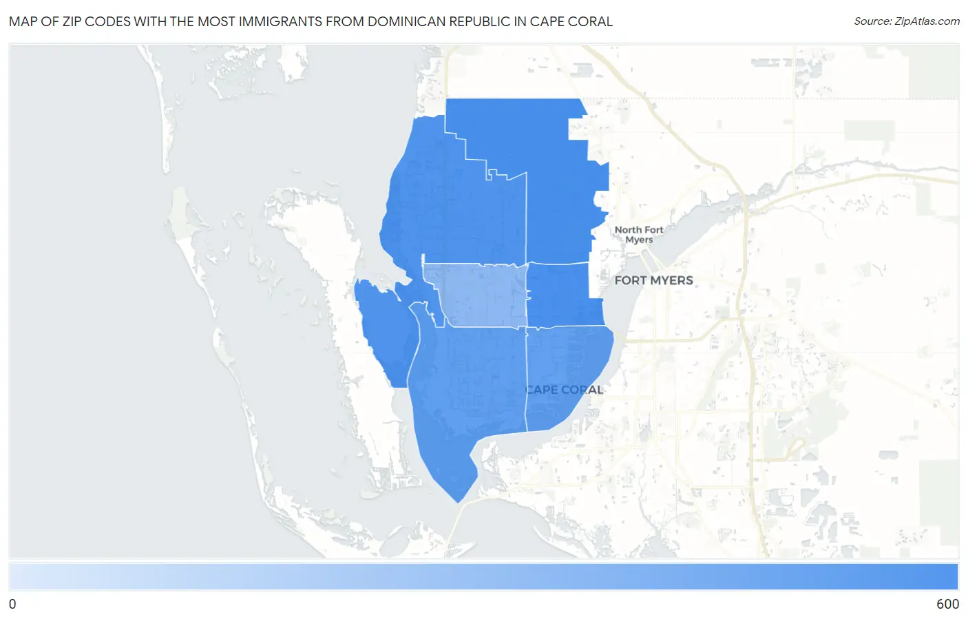Zip Codes with the Most Immigrants from Dominican Republic in Cape Coral Map
