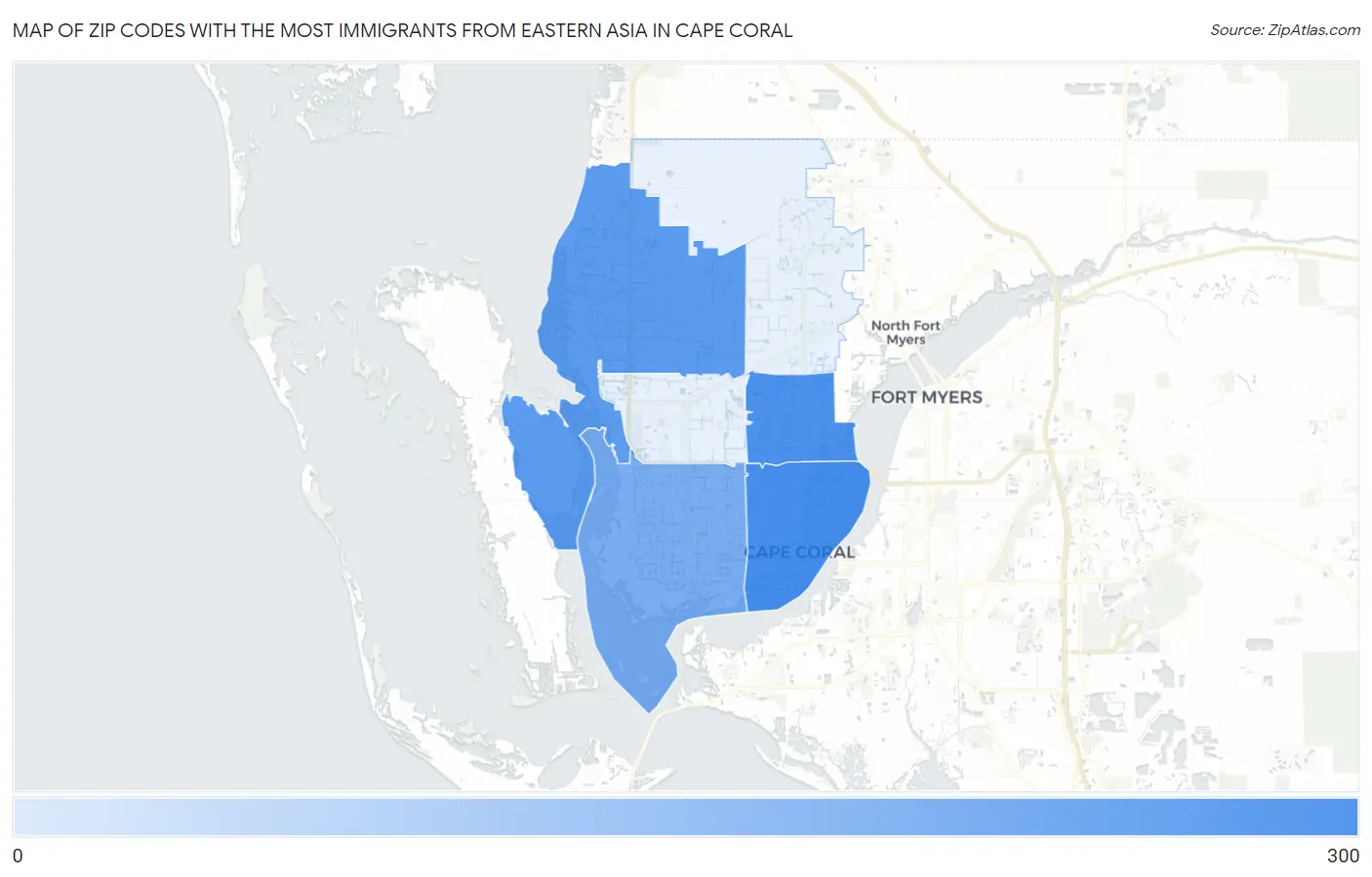 Zip Codes with the Most Immigrants from Eastern Asia in Cape Coral Map
