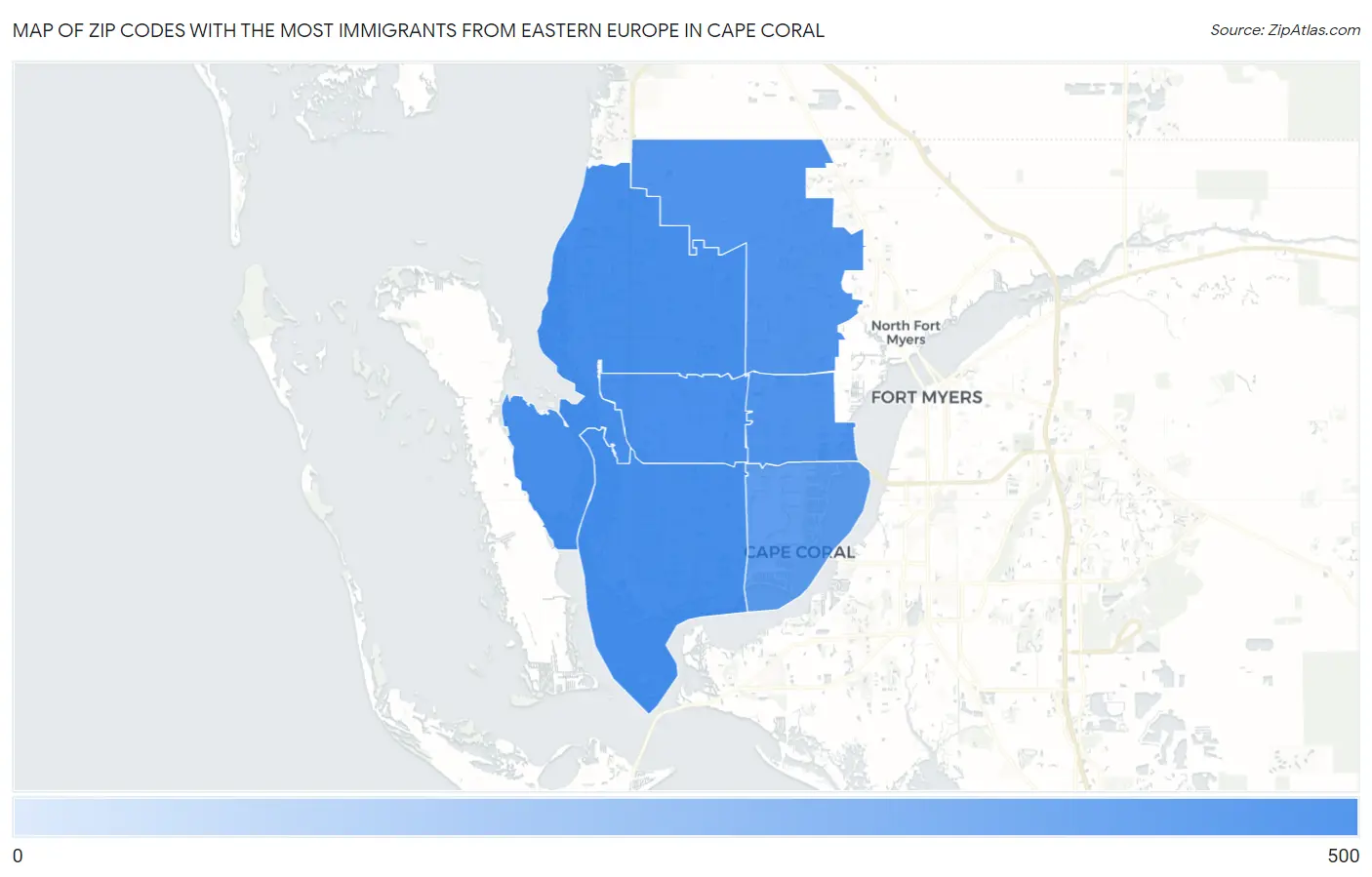 Zip Codes with the Most Immigrants from Eastern Europe in Cape Coral Map