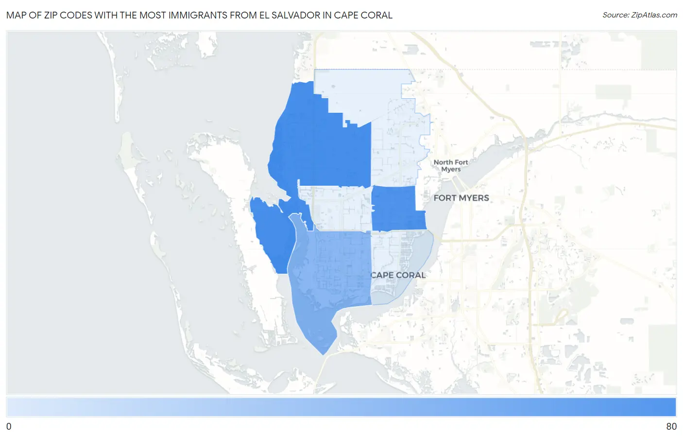 Zip Codes with the Most Immigrants from El Salvador in Cape Coral Map