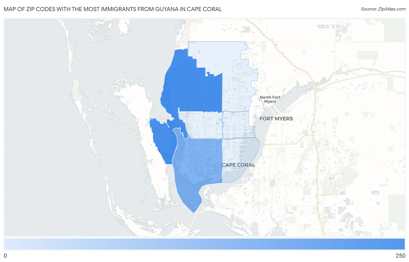 Zip Codes with the Most Immigrants from Guyana in Cape Coral Map