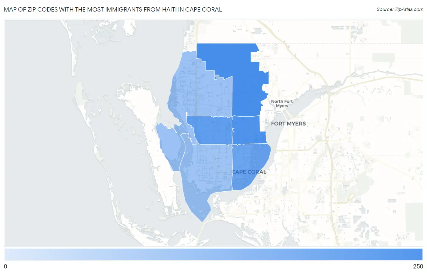 Zip Codes with the Most Immigrants from Haiti in Cape Coral Map