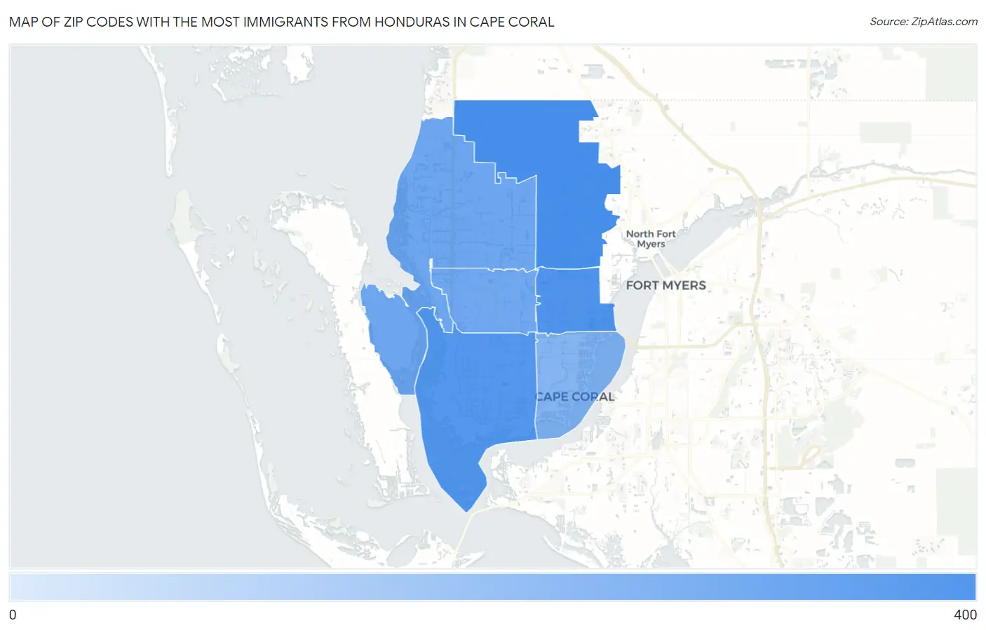 Zip Codes with the Most Immigrants from Honduras in Cape Coral Map