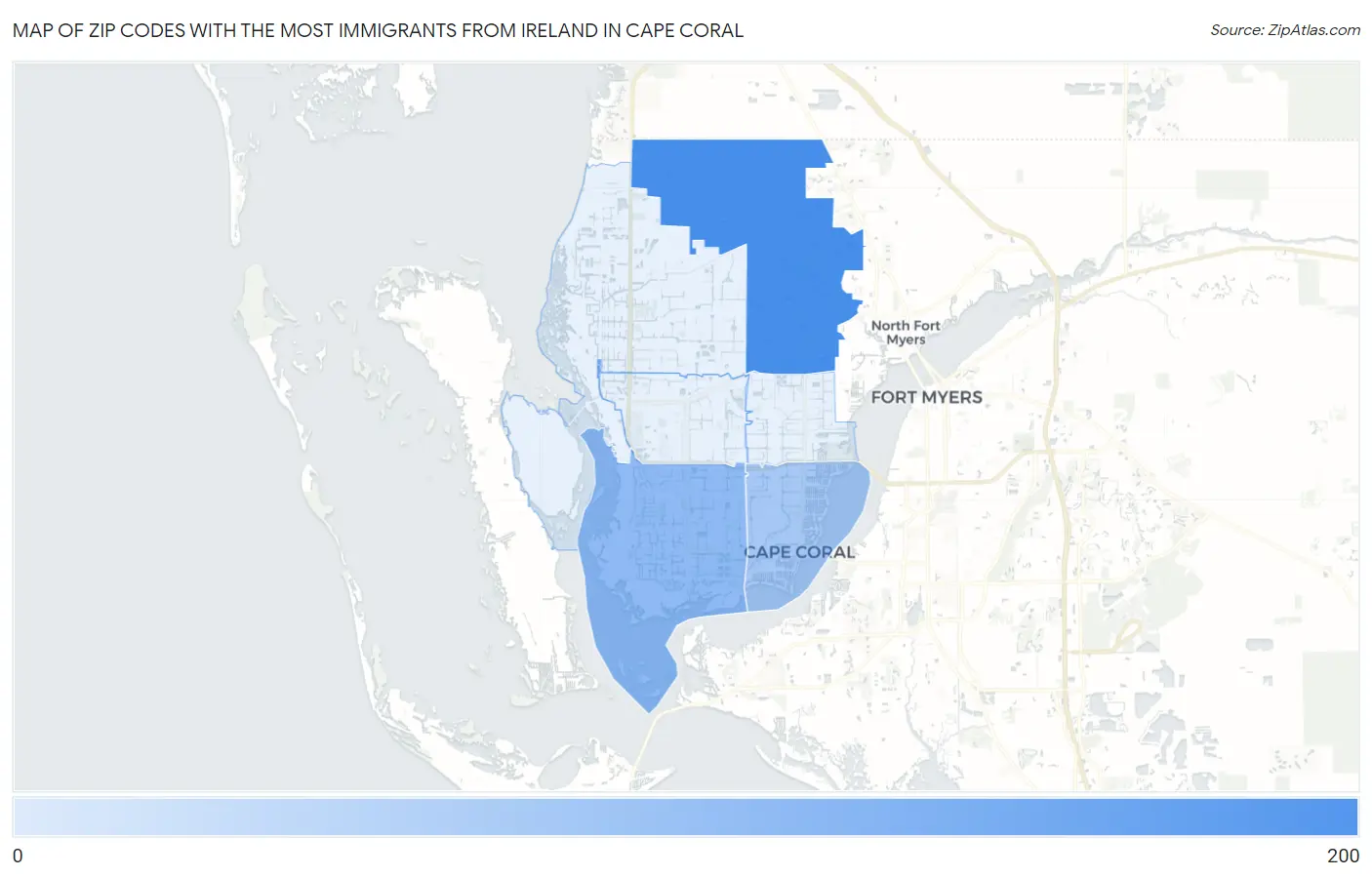 Zip Codes with the Most Immigrants from Ireland in Cape Coral Map