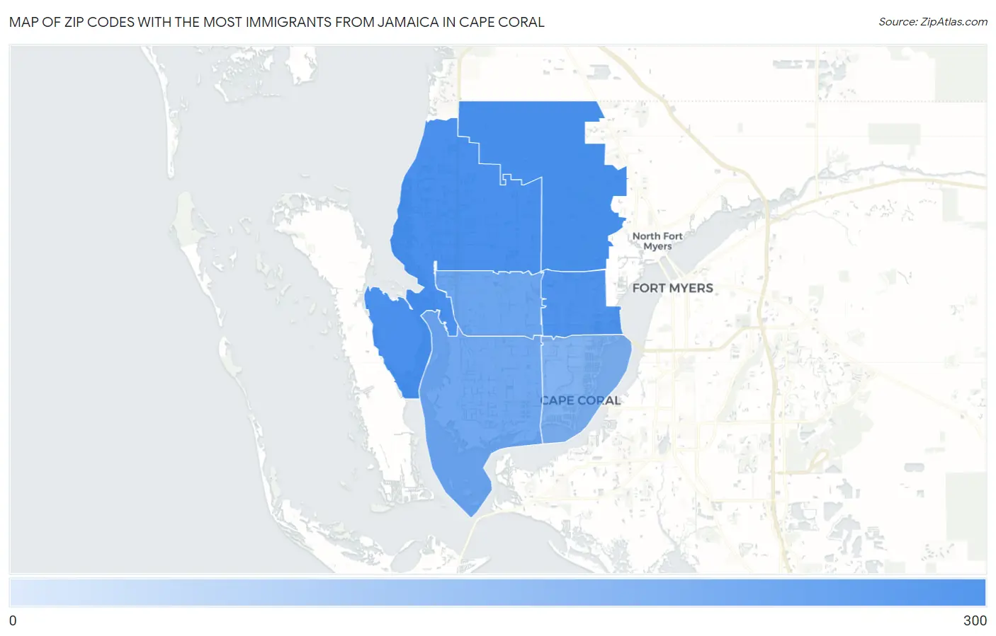 Zip Codes with the Most Immigrants from Jamaica in Cape Coral Map
