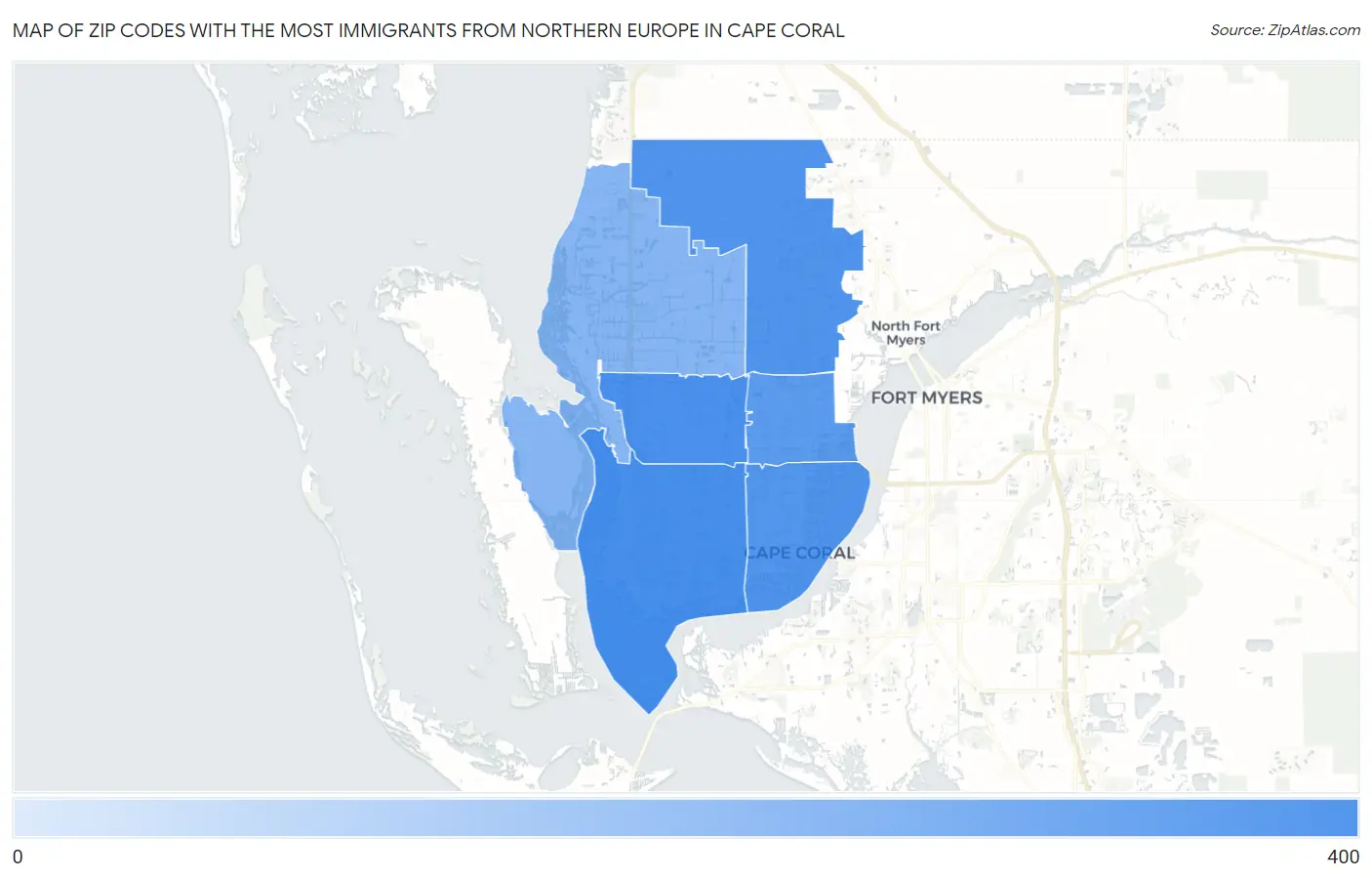 Zip Codes with the Most Immigrants from Northern Europe in Cape Coral Map