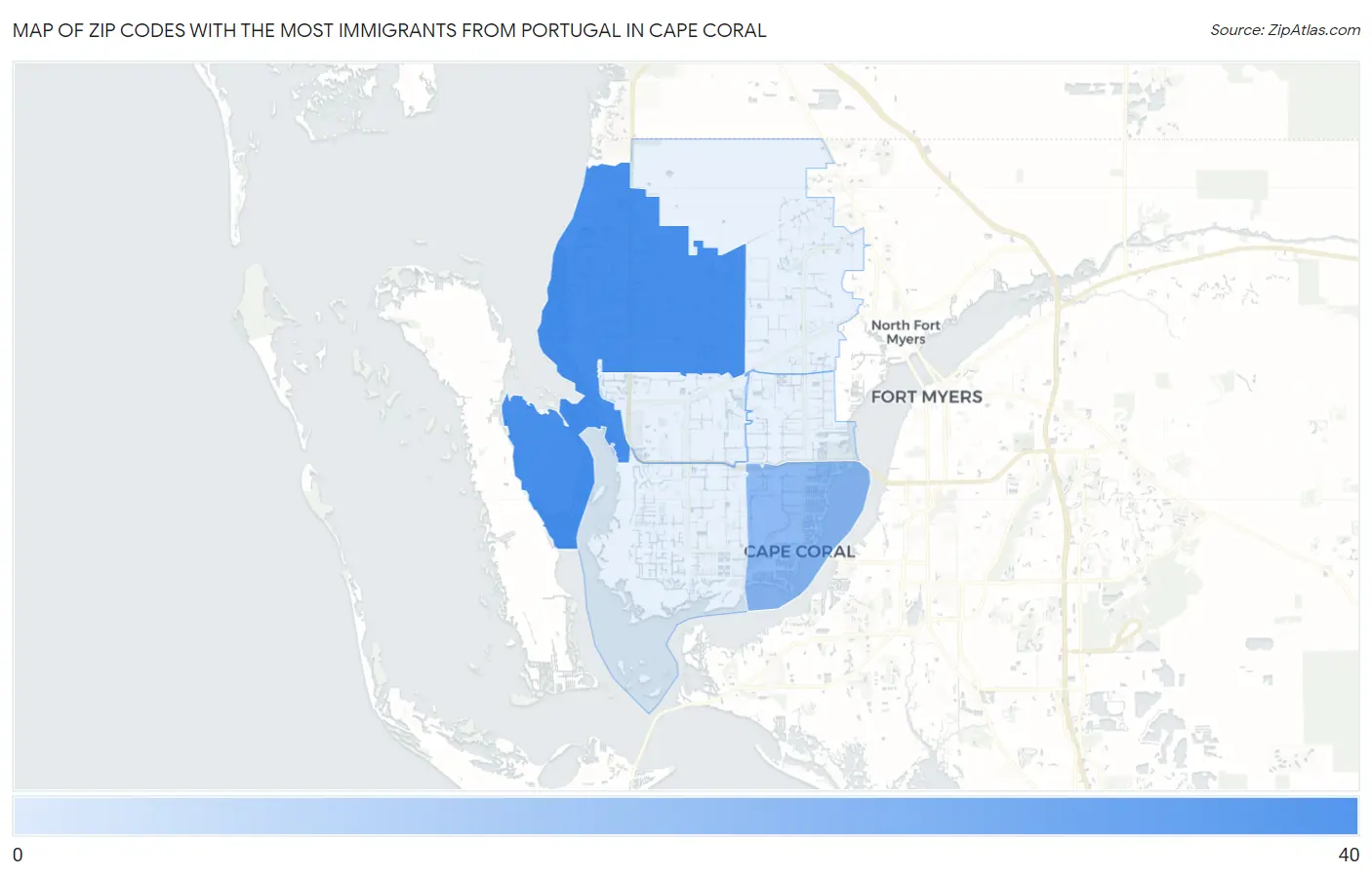 Zip Codes with the Most Immigrants from Portugal in Cape Coral Map