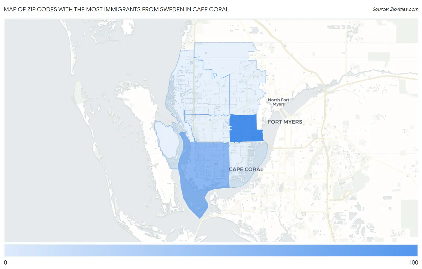Zip Codes with the Most Immigrants from Sweden in Cape Coral Map