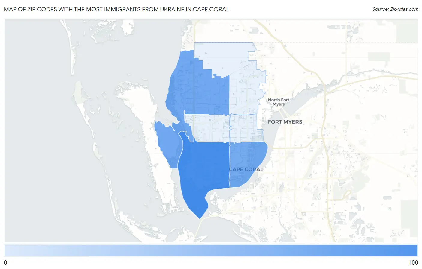 Zip Codes with the Most Immigrants from Ukraine in Cape Coral Map
