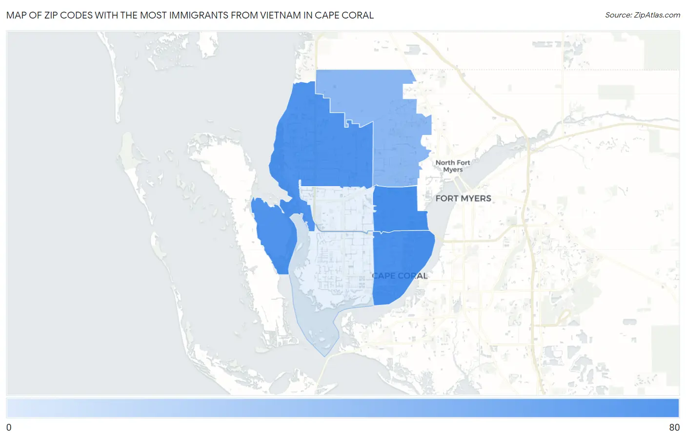 Zip Codes with the Most Immigrants from Vietnam in Cape Coral Map
