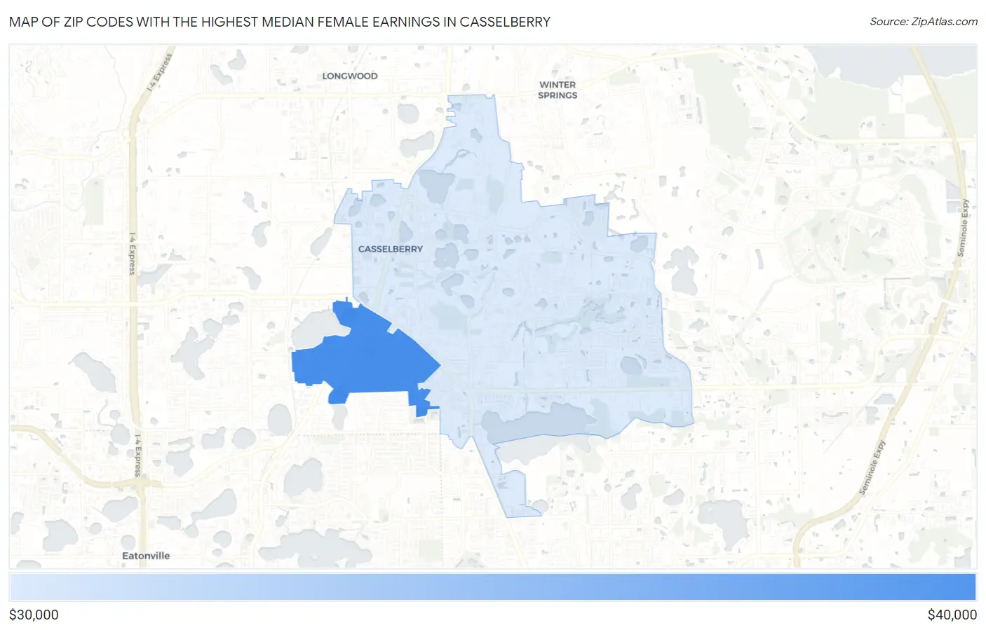 Zip Codes with the Highest Median Female Earnings in Casselberry Map