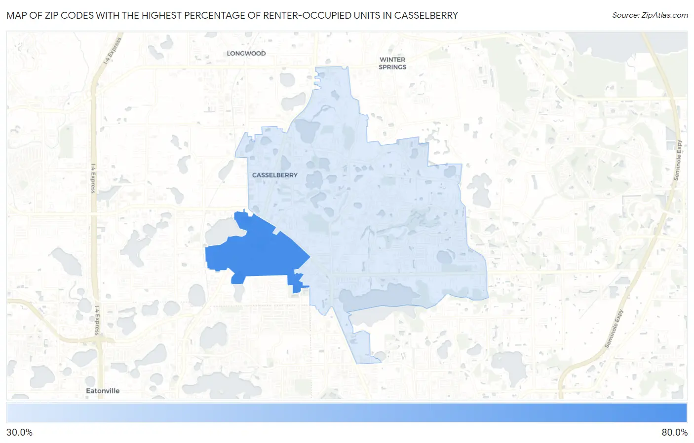 Zip Codes with the Highest Percentage of Renter-Occupied Units in Casselberry Map