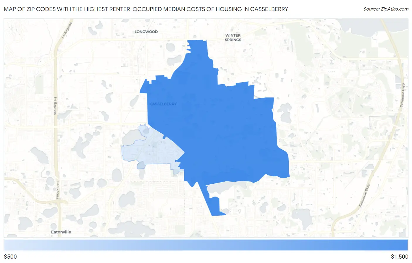 Zip Codes with the Highest Renter-Occupied Median Costs of Housing in Casselberry Map