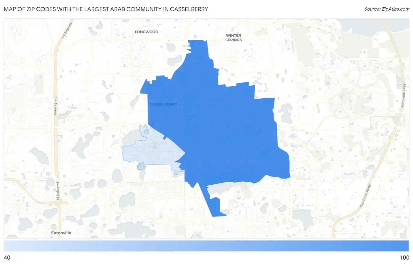 Zip Codes with the Largest Arab Community in Casselberry Map