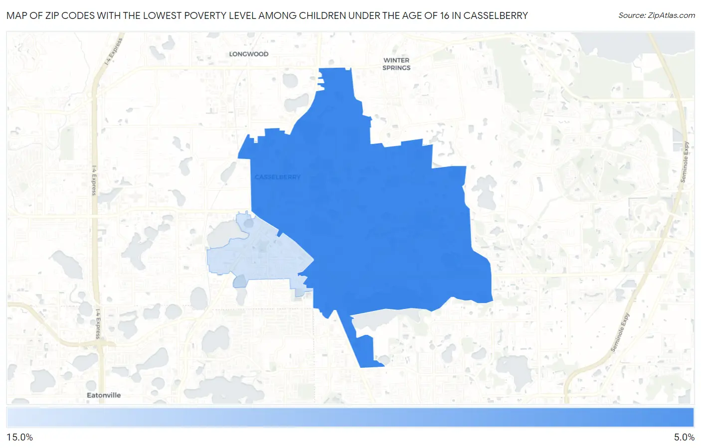 Zip Codes with the Lowest Poverty Level Among Children Under the Age of 16 in Casselberry Map