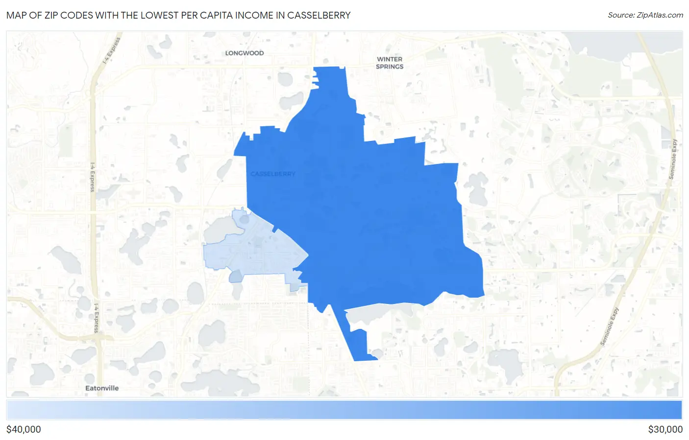 Zip Codes with the Lowest Per Capita Income in Casselberry Map