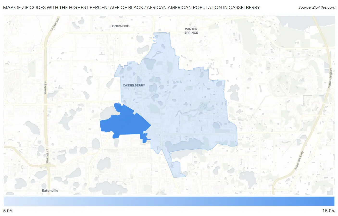 Zip Codes with the Highest Percentage of Black / African American Population in Casselberry Map