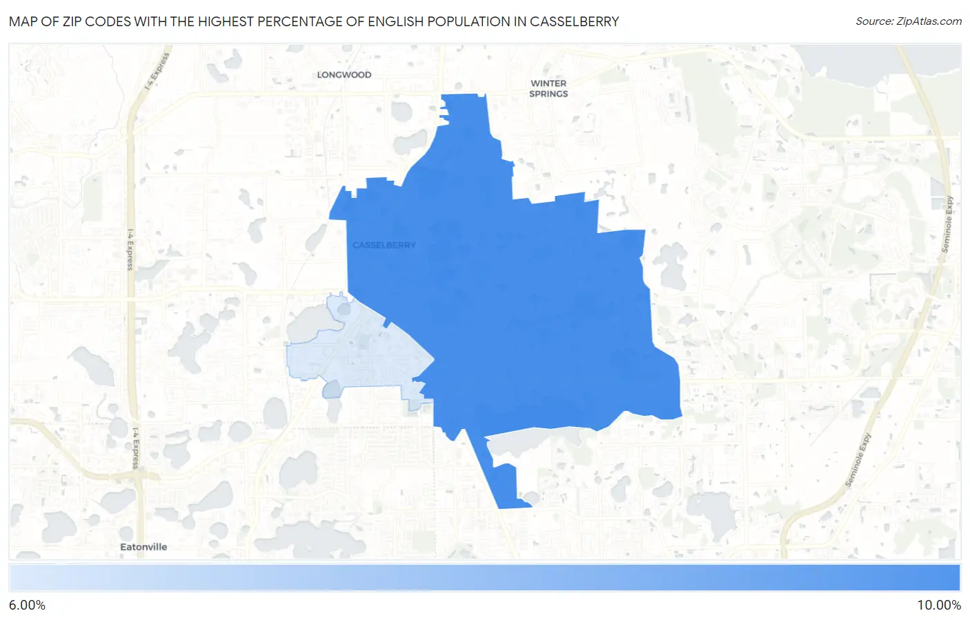Zip Codes with the Highest Percentage of English Population in Casselberry Map