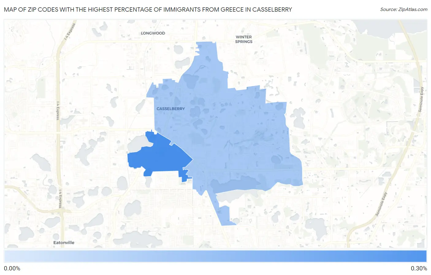 Zip Codes with the Highest Percentage of Immigrants from Greece in Casselberry Map