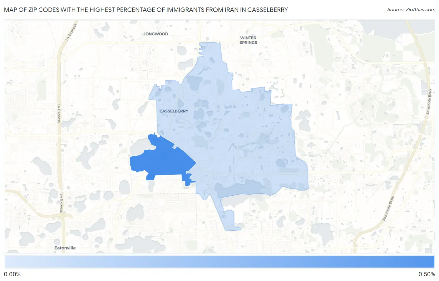 Zip Codes with the Highest Percentage of Immigrants from Iran in Casselberry Map