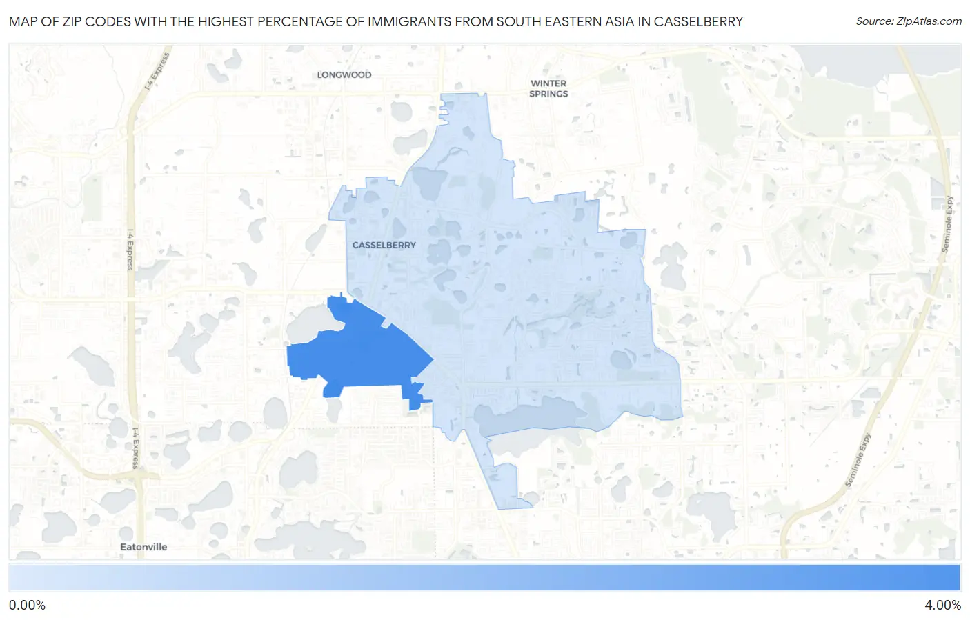 Zip Codes with the Highest Percentage of Immigrants from South Eastern Asia in Casselberry Map
