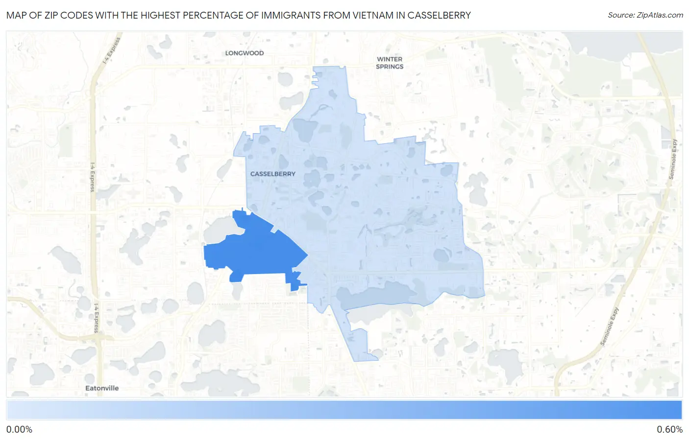 Zip Codes with the Highest Percentage of Immigrants from Vietnam in Casselberry Map