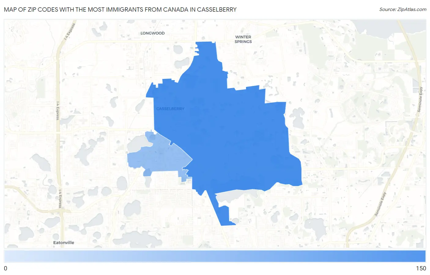 Zip Codes with the Most Immigrants from Canada in Casselberry Map