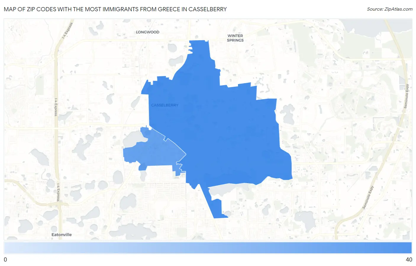 Zip Codes with the Most Immigrants from Greece in Casselberry Map