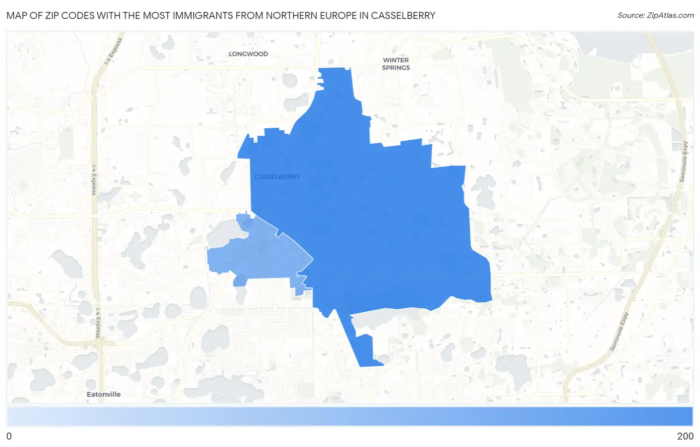 Zip Codes with the Most Immigrants from Northern Europe in Casselberry Map