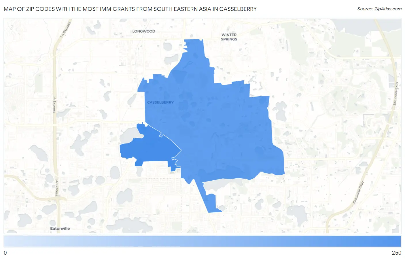 Zip Codes with the Most Immigrants from South Eastern Asia in Casselberry Map