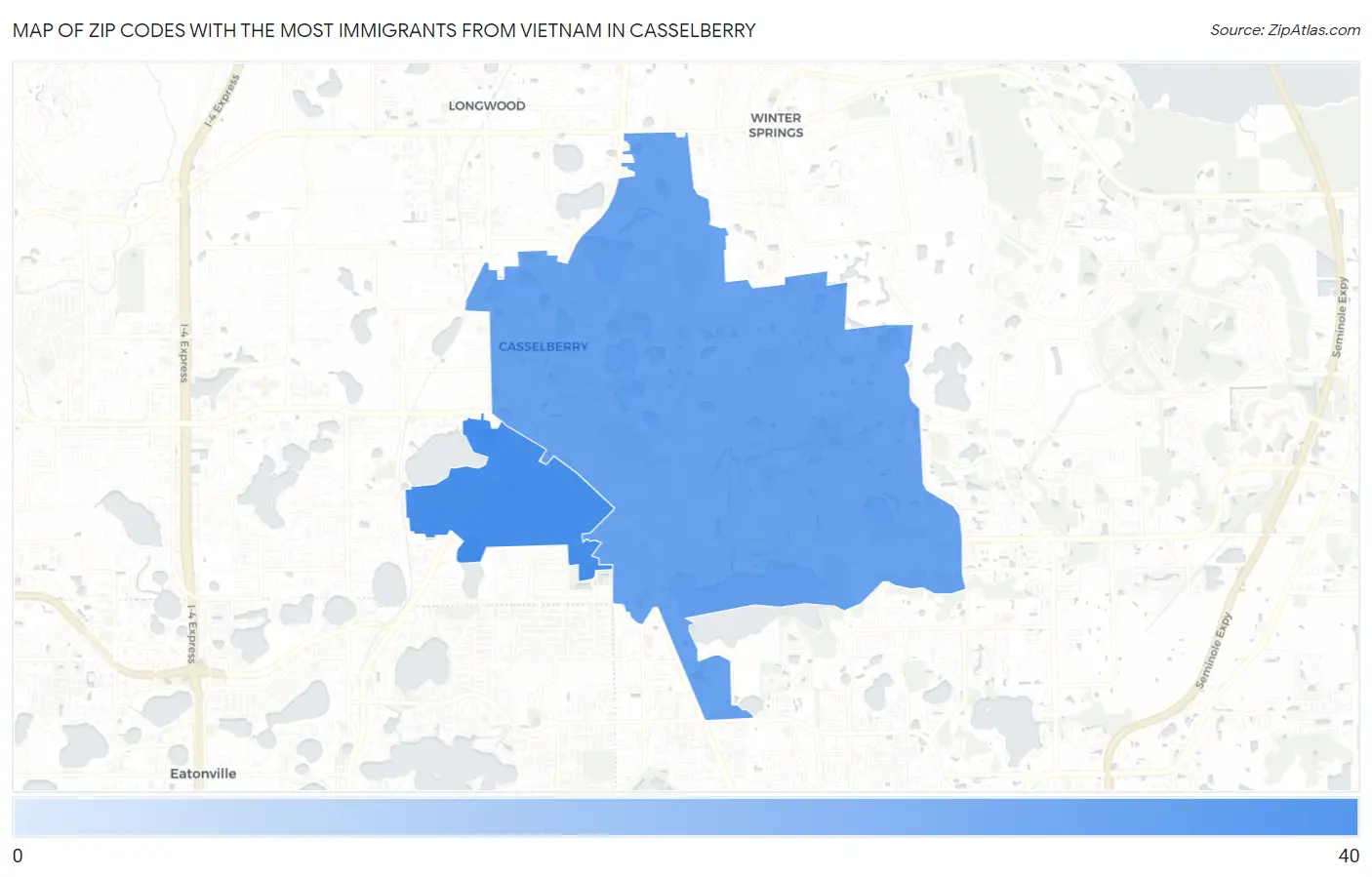 Zip Codes with the Most Immigrants from Vietnam in Casselberry Map