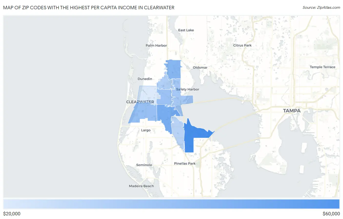 Zip Codes with the Highest Per Capita Income in Clearwater Map