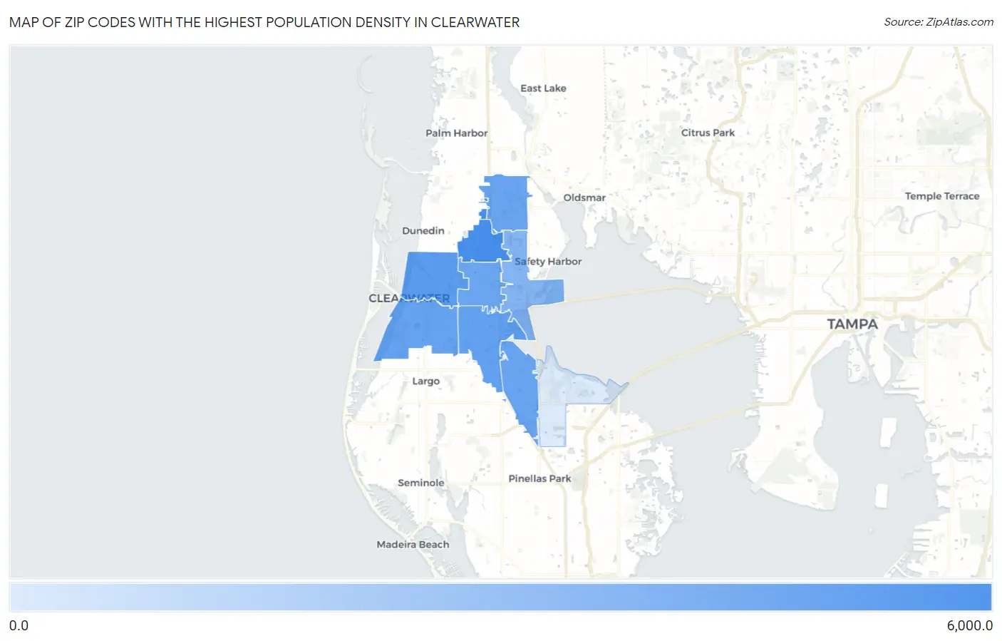 Zip Codes with the Highest Population Density in Clearwater Map