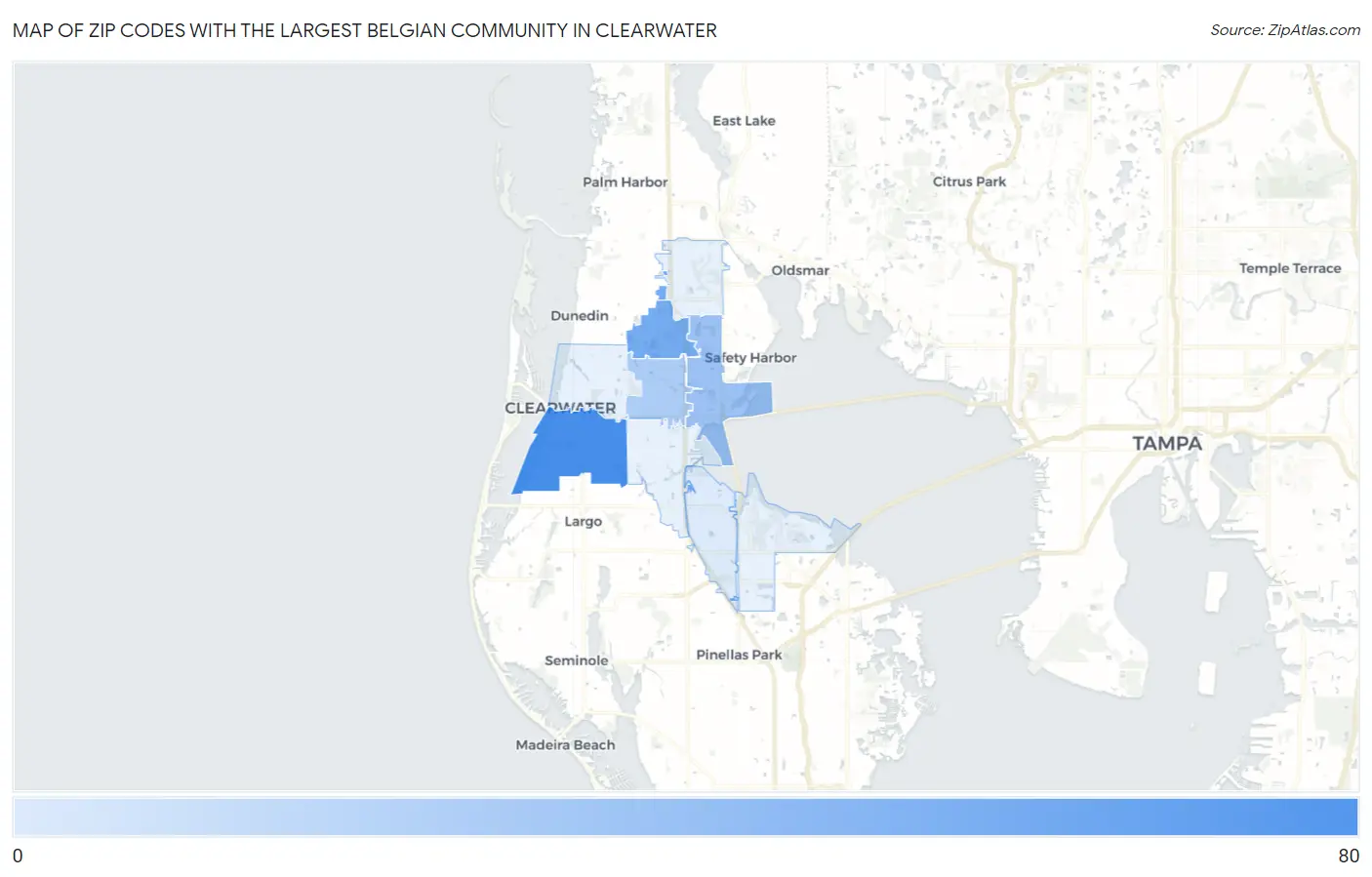 Zip Codes with the Largest Belgian Community in Clearwater Map