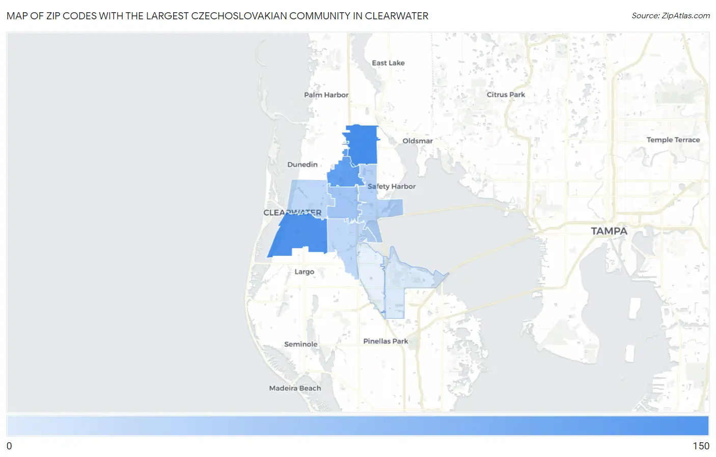 Zip Codes with the Largest Czechoslovakian Community in Clearwater Map