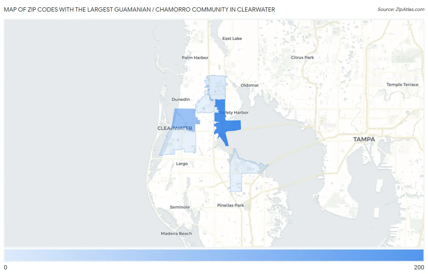 Zip Codes with the Largest Guamanian / Chamorro Community in Clearwater Map