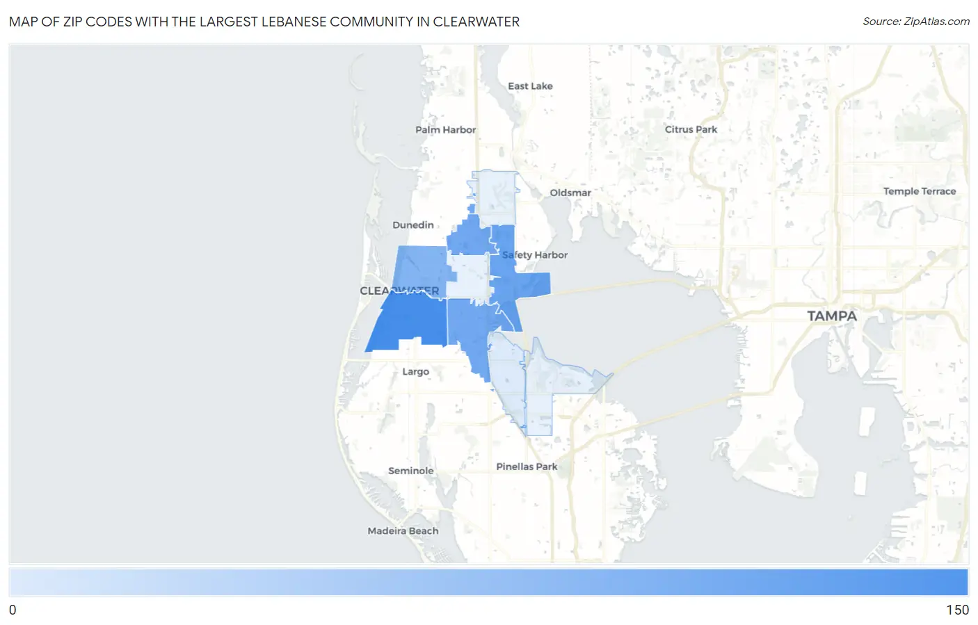 Zip Codes with the Largest Lebanese Community in Clearwater Map