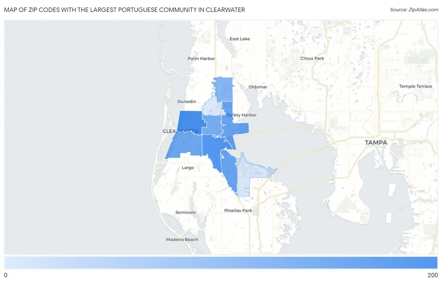 Zip Codes with the Largest Portuguese Community in Clearwater Map