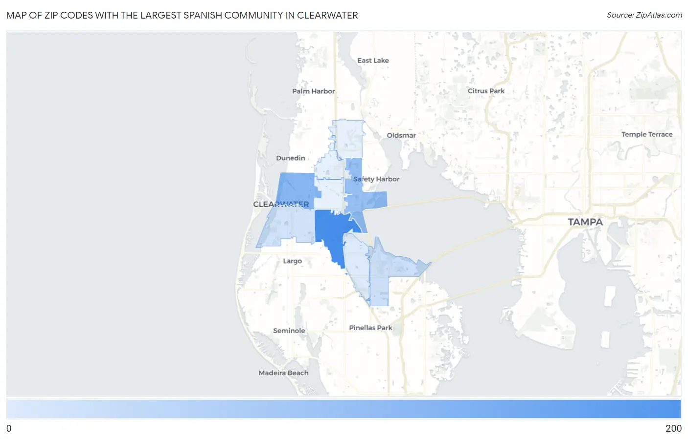 Zip Codes with the Largest Spanish Community in Clearwater Map